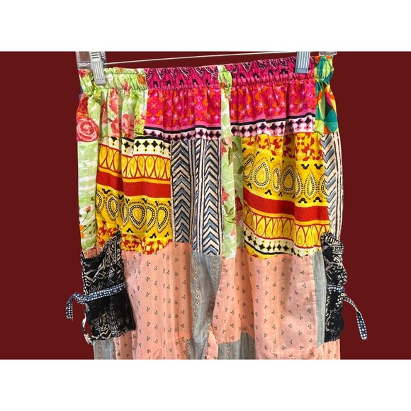 Handmade Patchwork Boho Harem Pants Colorful Elastic Waist Festival Trousers - Picture 3 of 5
